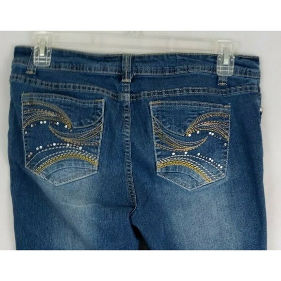 Blue Identity Jewelled Embroidered Whiskered Distressed Jean Shorts Size 12P - Picture 1 of 7